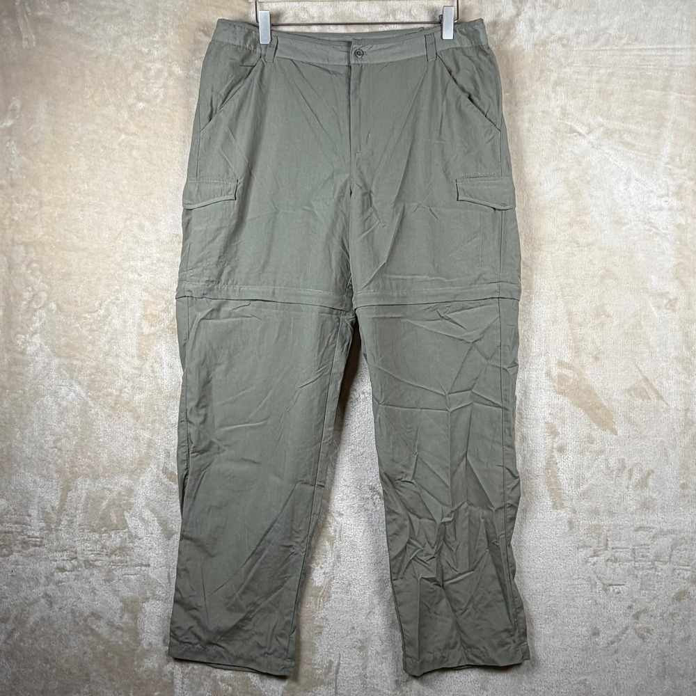 Columbia PFG Convertible Cargo Pants Mens L Sage Green Nylon Ripstop Hiking Fish